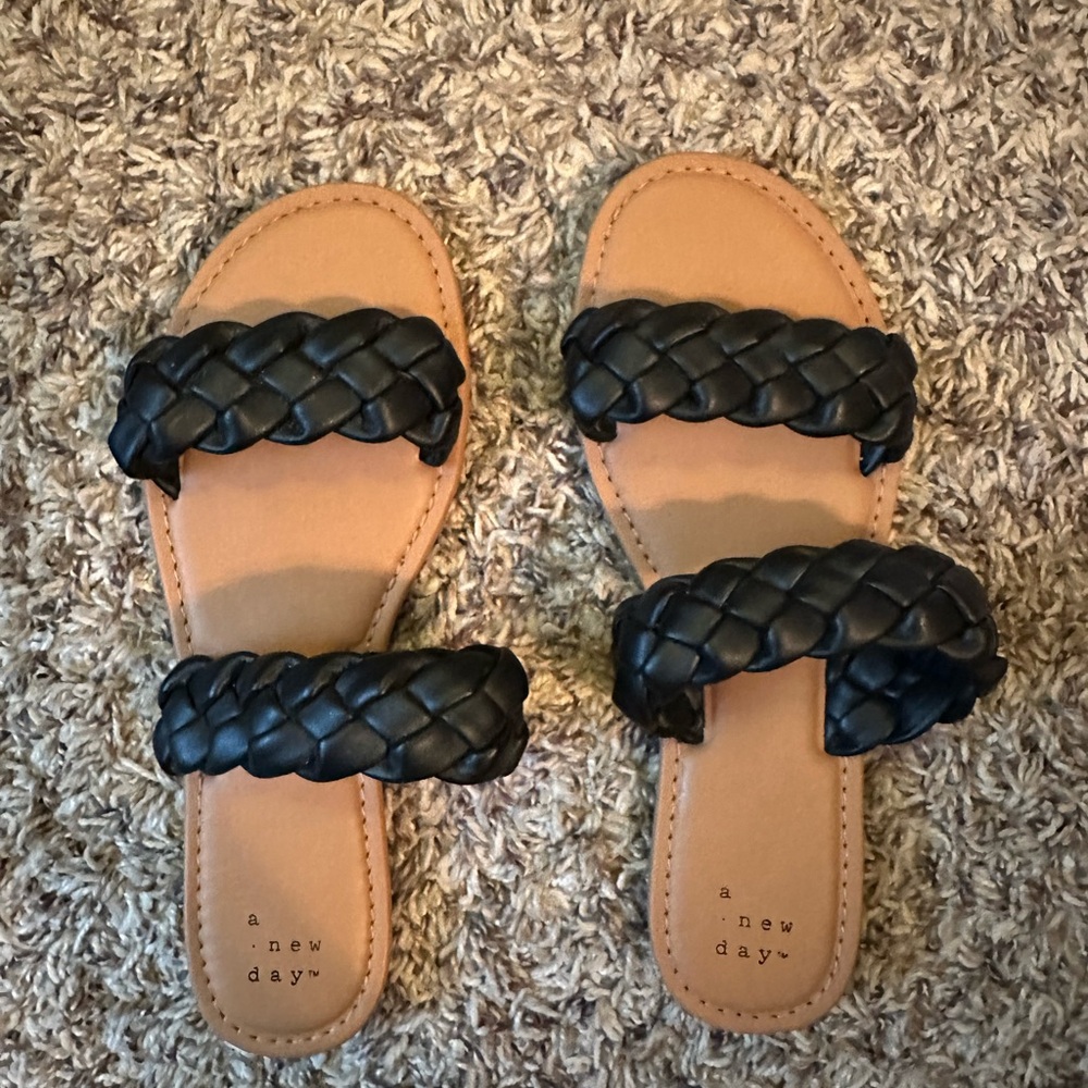 A New Day Tan and Black Braided Sandals